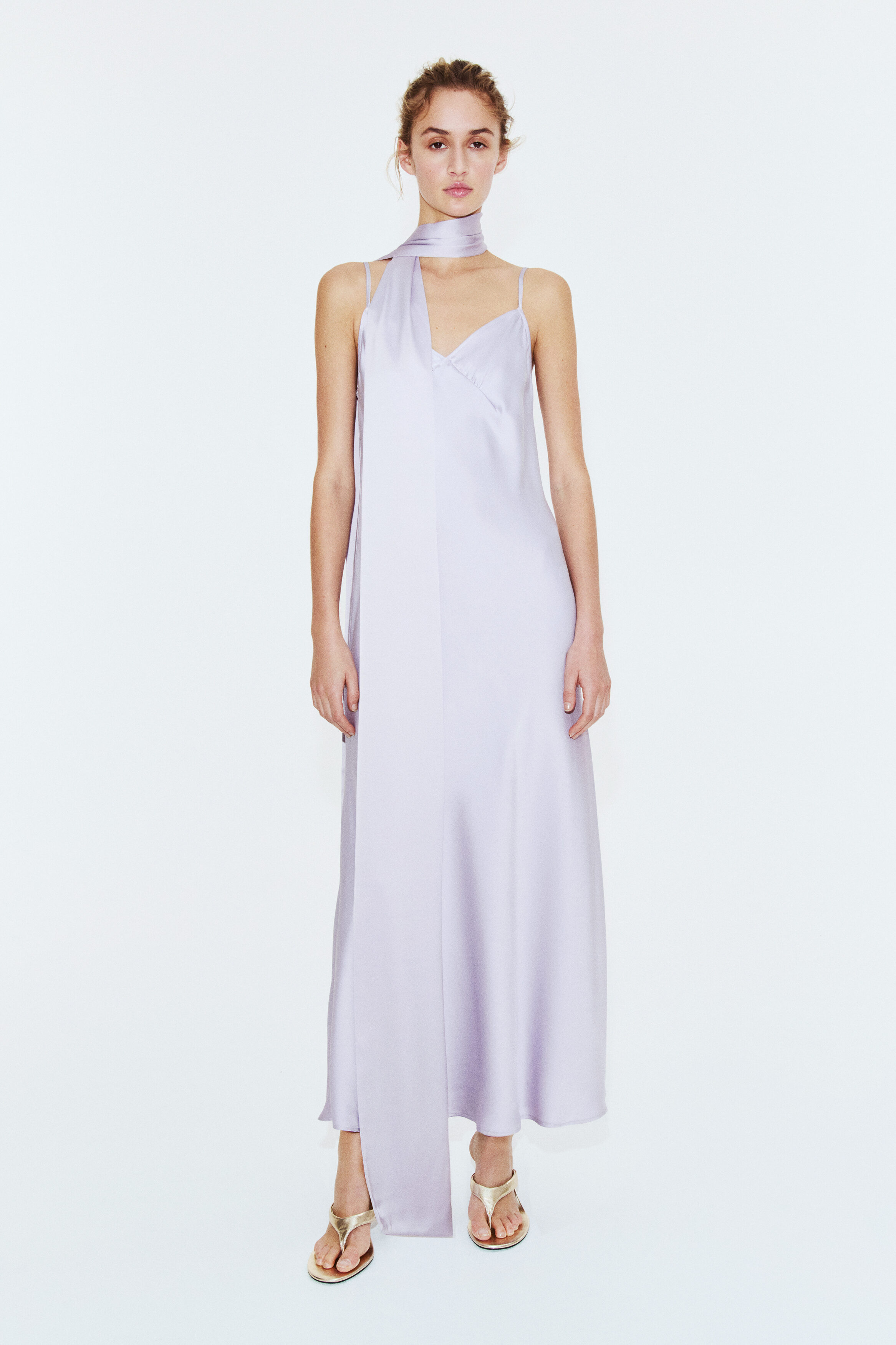 Strappy satin dress with scarf