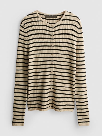 Ribbed Round Neck Cardigan