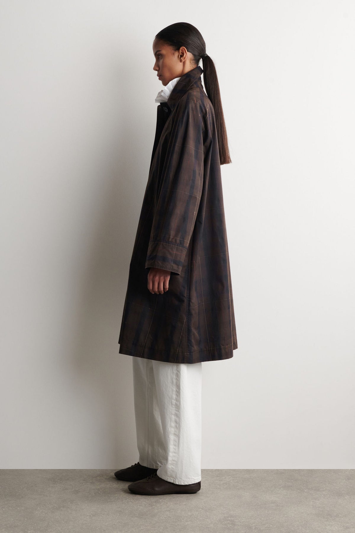 CHECKED WAXED-COTTON CAR COAT — Khaki green dark