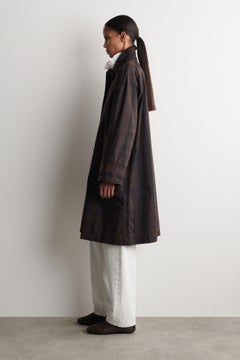 CHECKED WAXED-COTTON CAR COAT — Khaki green dark 6