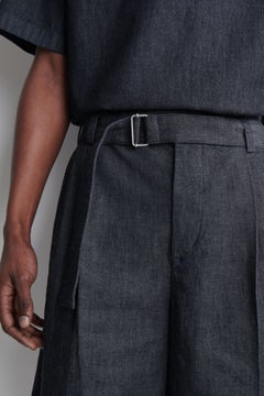 BELTED WIDE-LEG DENIM SHORTS — Grey medium dusty 3