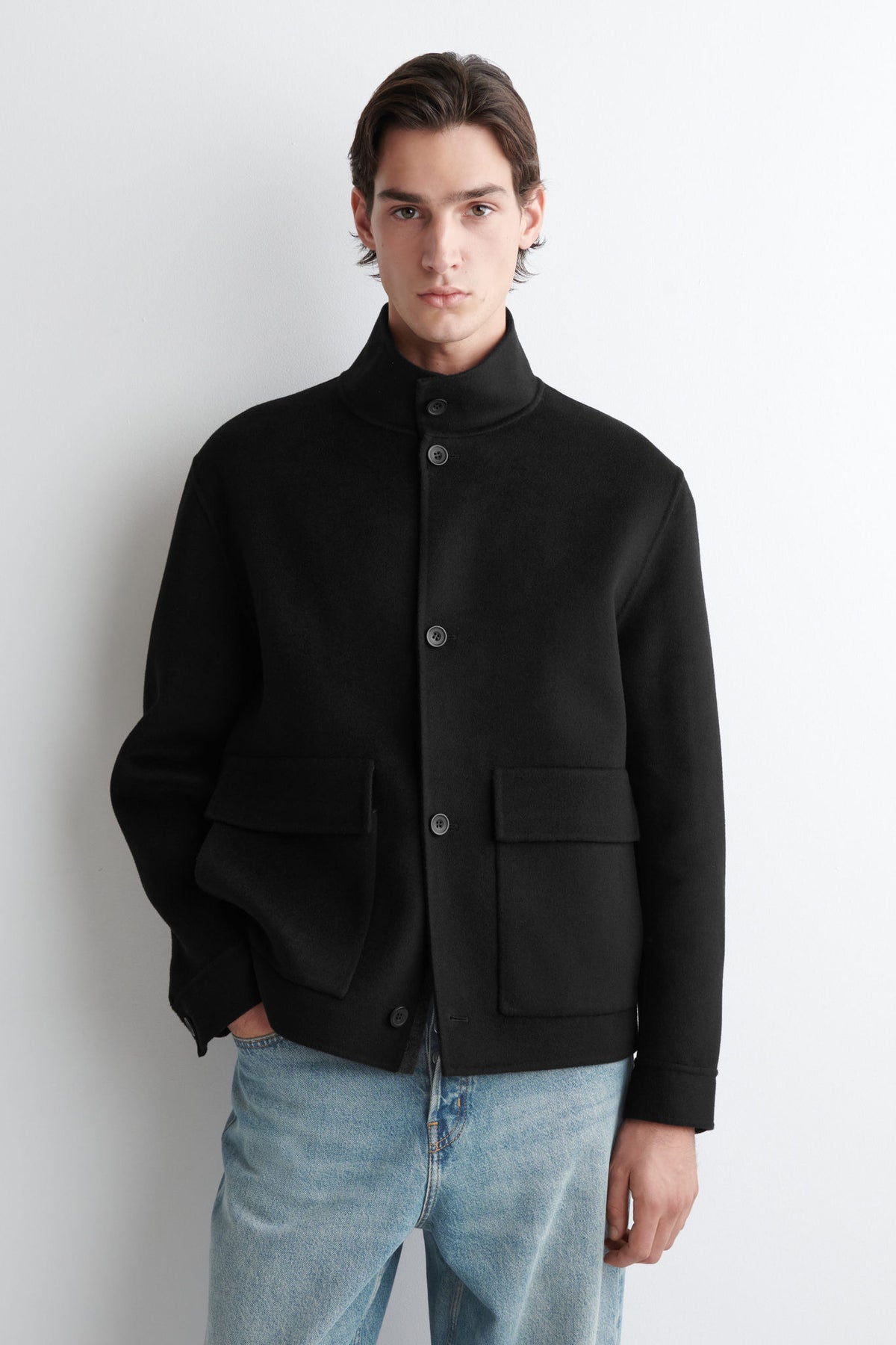 SPLIT WOOL HARRINGTON JACKET — Black dark