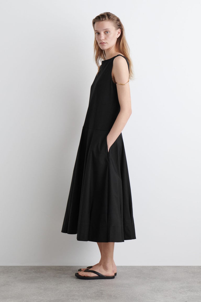 BOATNECK COTTON ALINE MIDI DRESS