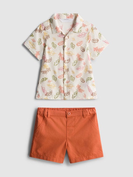 Printed Shirt and Chino Shorts Set