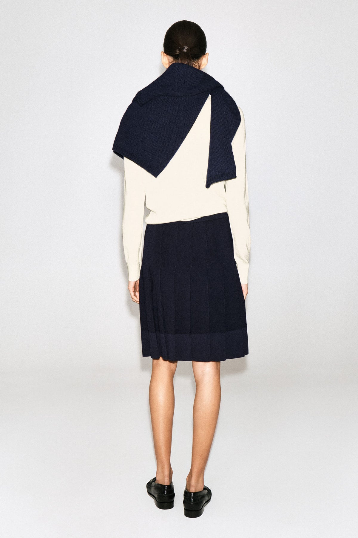 MERINO WOOL PLEATED MIDI SKIRT — Blue dark