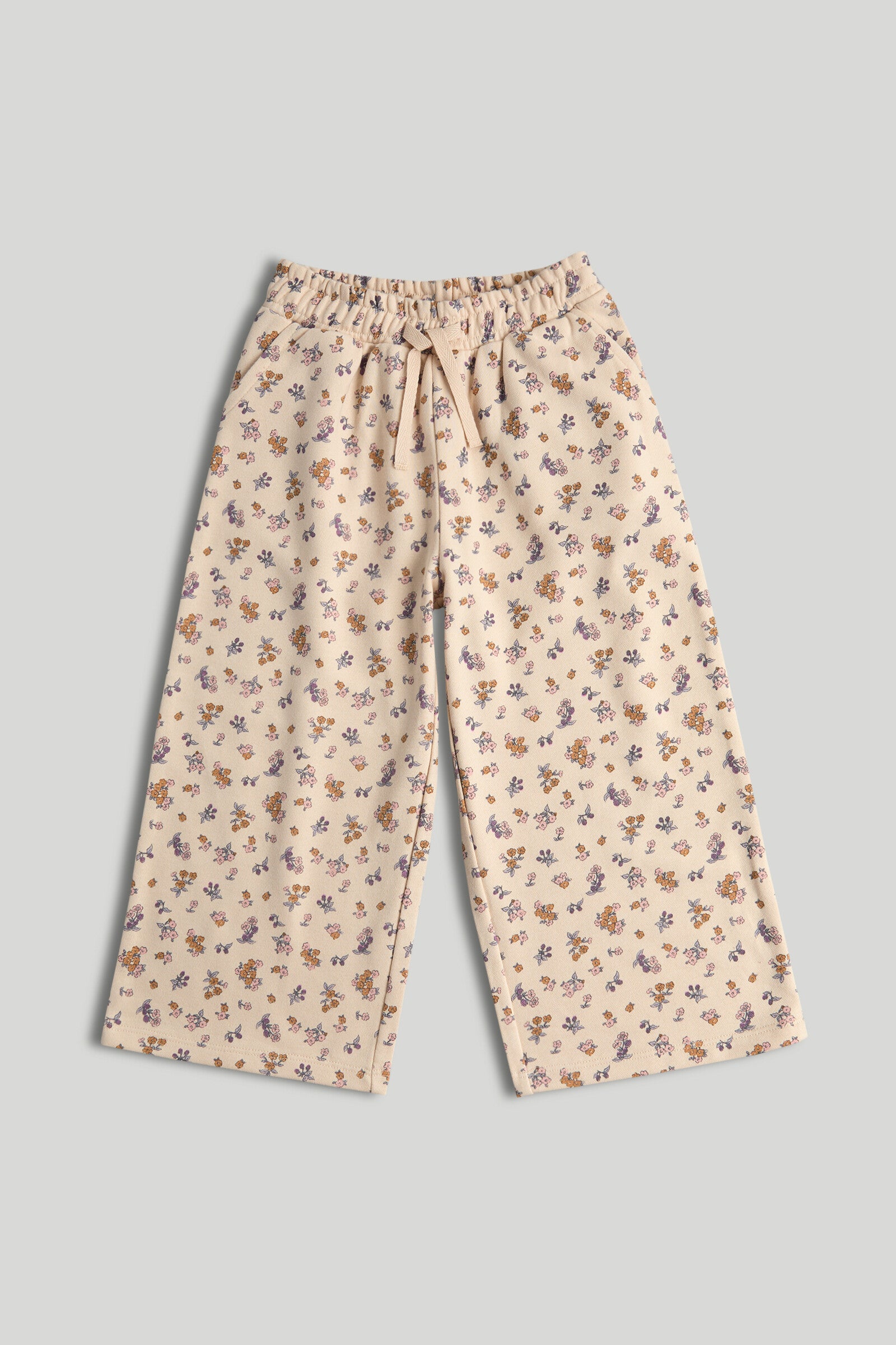 Cream Floral Wide-Leg Joggers