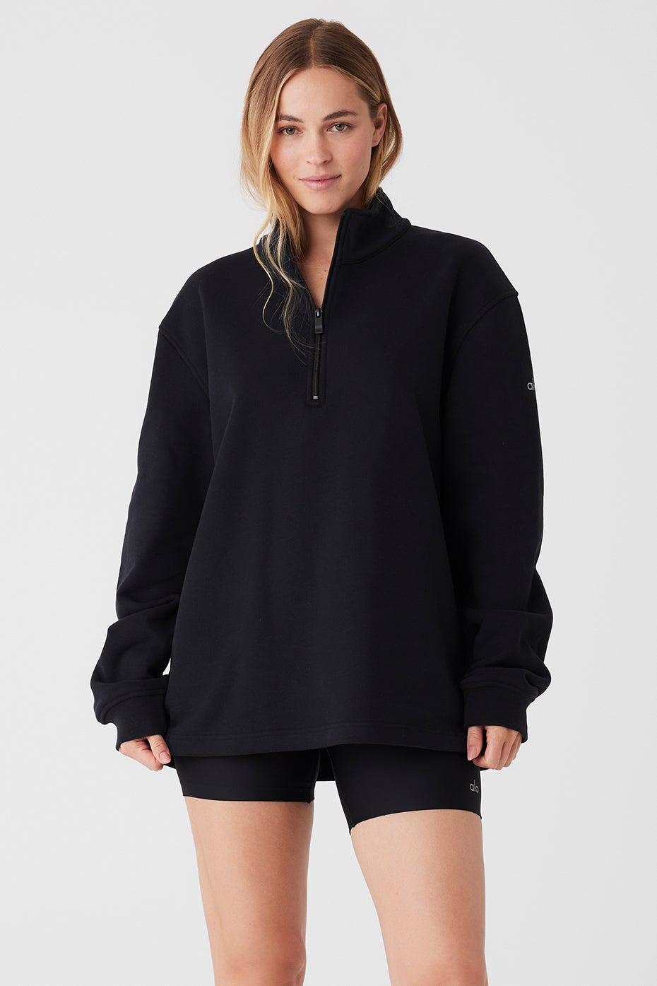 大人気【Alo Yoga】Renown Heavy Weight 1/4 Zip トレーナー Renown Heavy Weight 1/4 Zip - Black | ALO