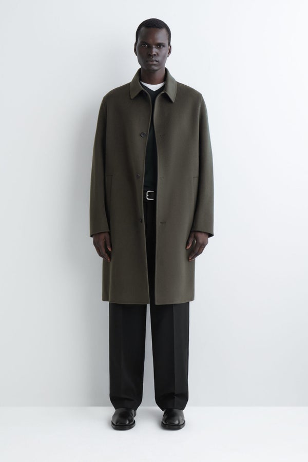 SPLIT WOOL CAR COAT — Khaki green dark