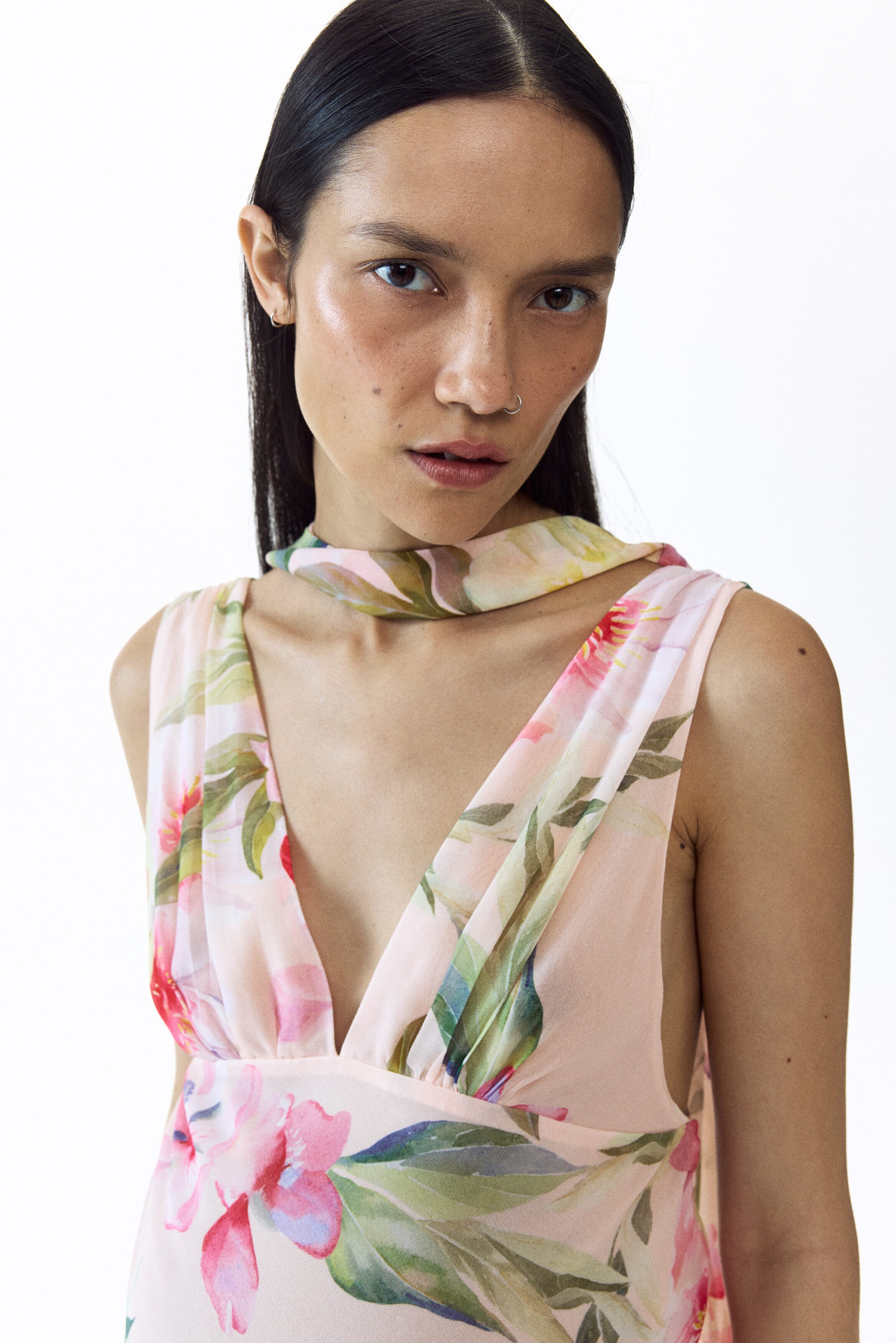 MAMA Scarf-detail chiffon dress