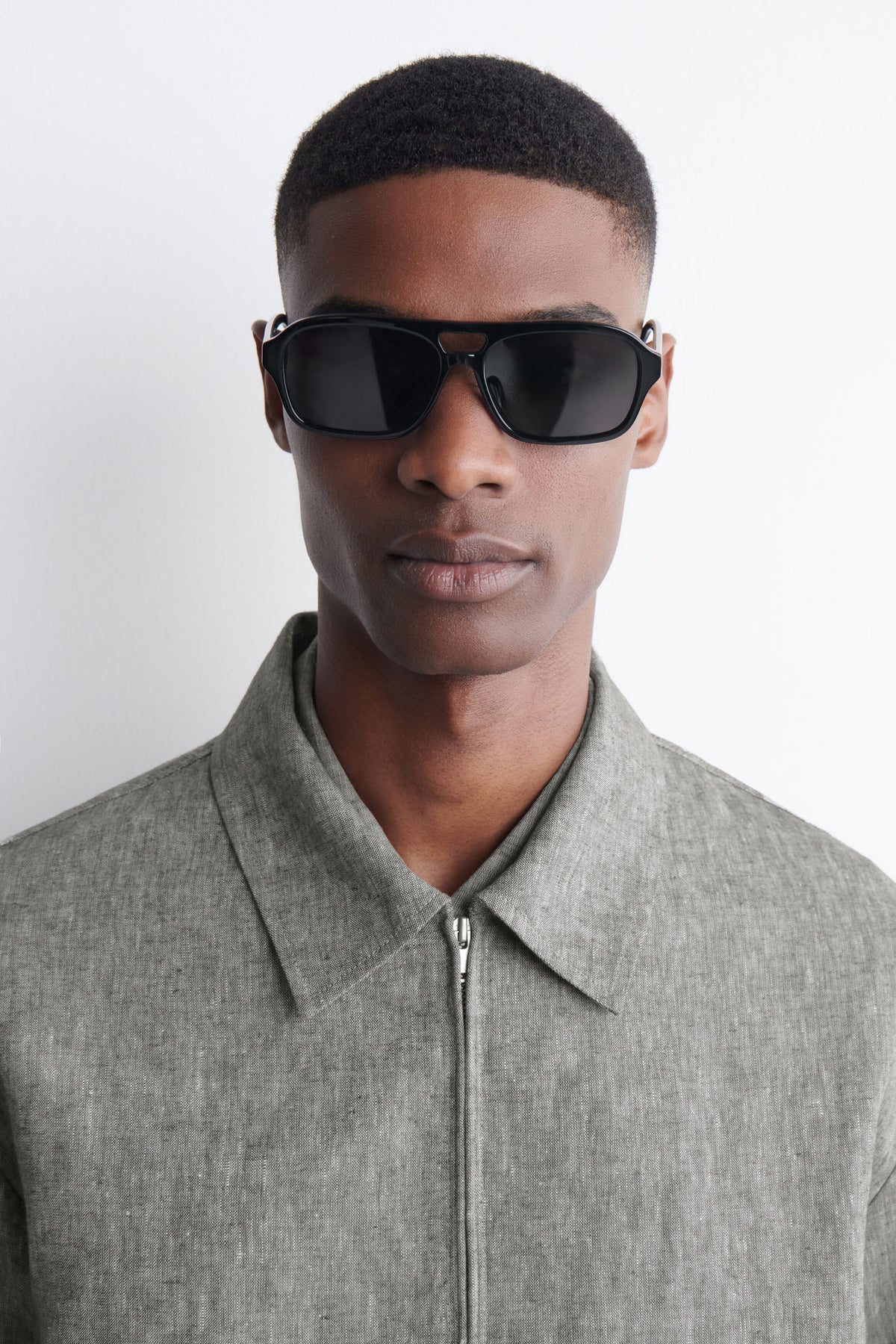 RECTANGULAR AVIATOR SUNGLASSES — Black dark