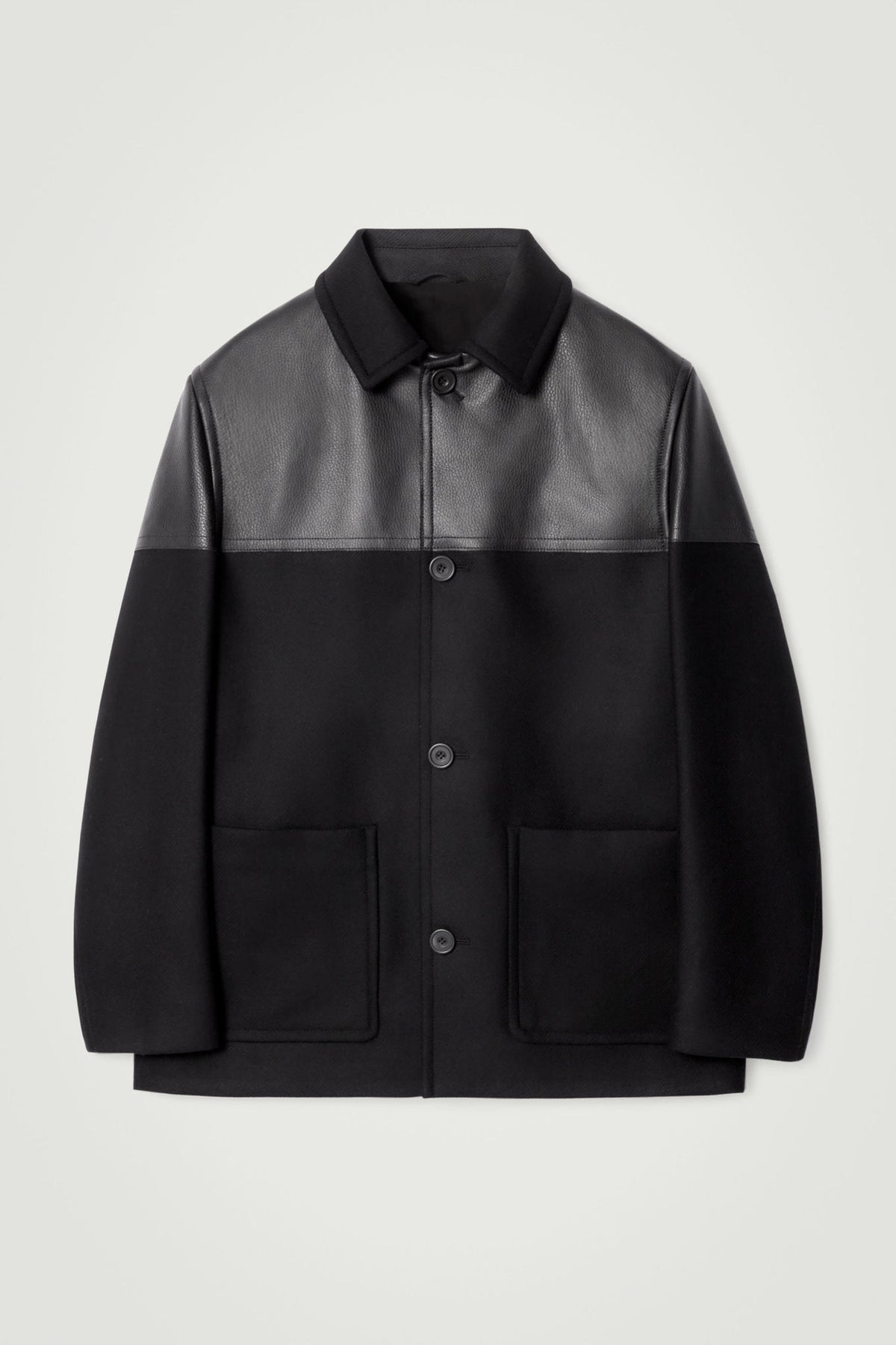 LEATHER-PANELLED DONKEY JACKET — Black dark
