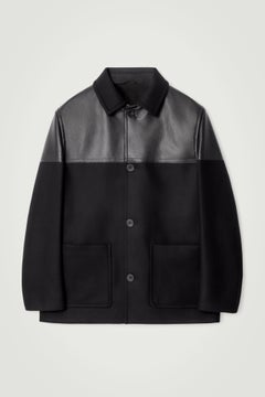 LEATHER-PANELLED DONKEY JACKET — Black dark 1
