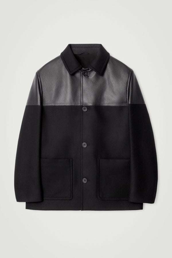 LEATHER-PANELLED DONKEY JACKET — Black dark