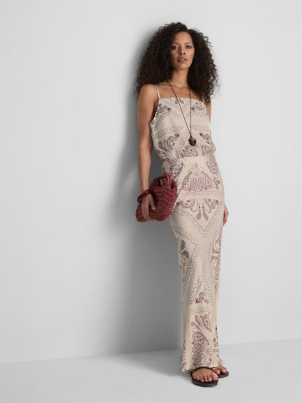 Paula Echevarría Printed Satin Bias Maxi Skirt