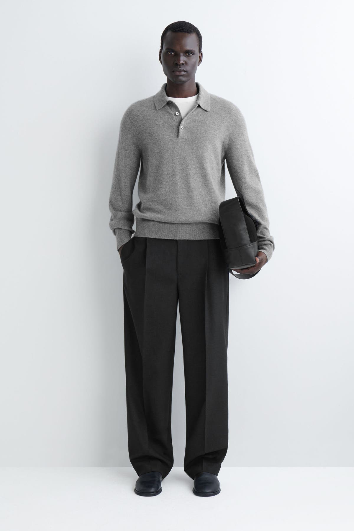 SEAMLESS PURE CASHMERE POLO SHIRT — Grey medium dusty
