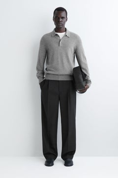 SEAMLESS PURE CASHMERE POLO SHIRT — Grey medium dusty 2