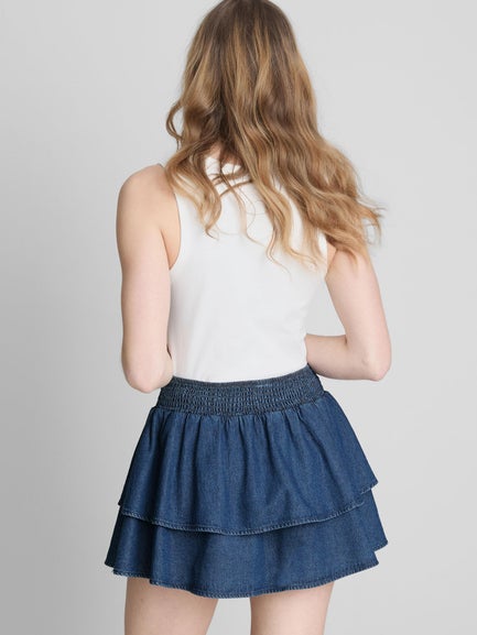 Cotton Denim Ruffle Mini Skirt
