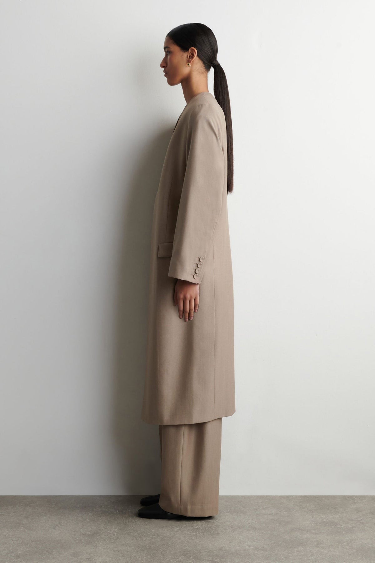 COLLARLESS TAILORED COAT — Mole dusty light
