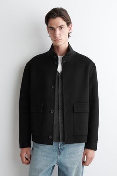 SPLIT WOOL HARRINGTON JACKET — Black dark 3