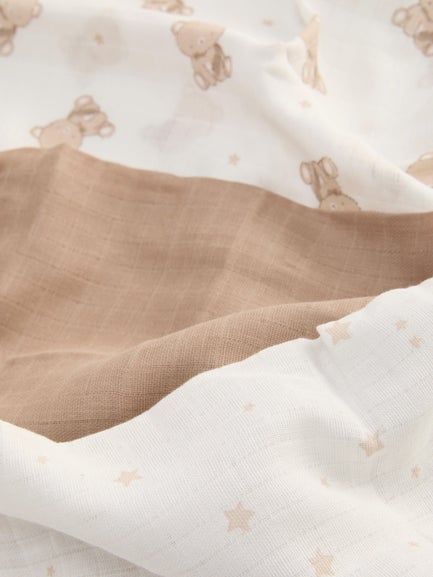 3pk Square Muslin Blankets