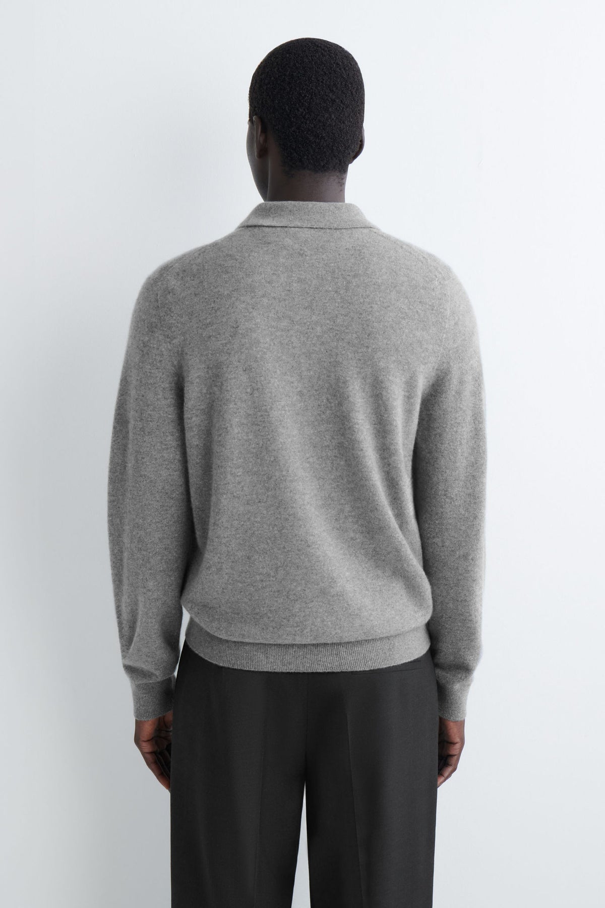 SEAMLESS PURE CASHMERE POLO SHIRT — Grey medium dusty
