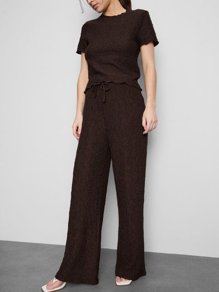 Crinkle Straight Leg Drawstring Trousers