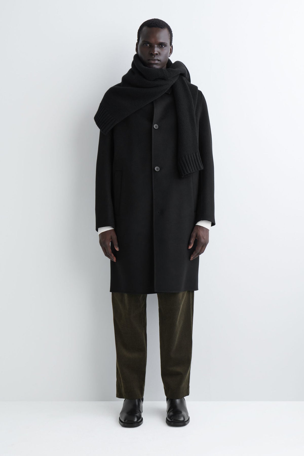 SPLIT WOOL CAR COAT — Black dark