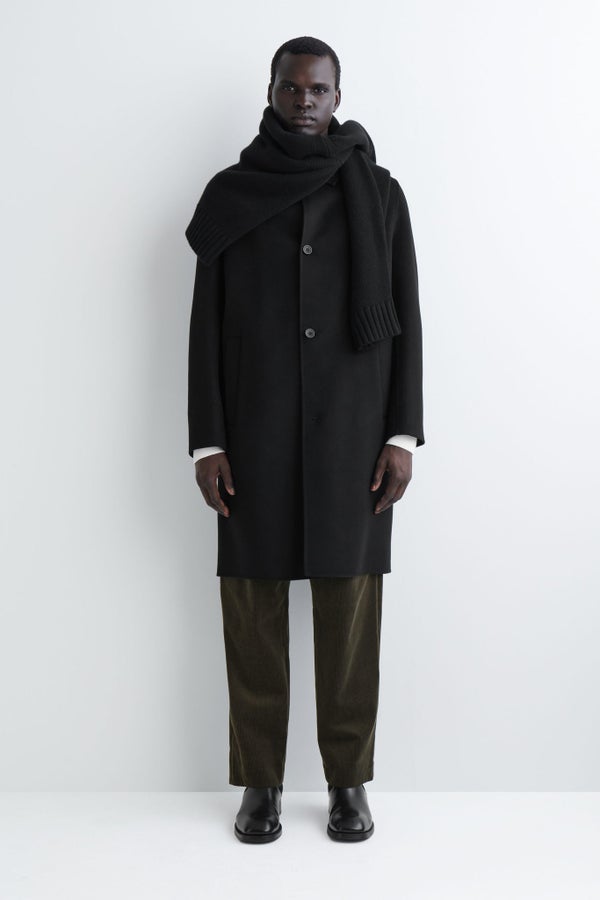 SPLIT WOOL CAR COAT — Black dark