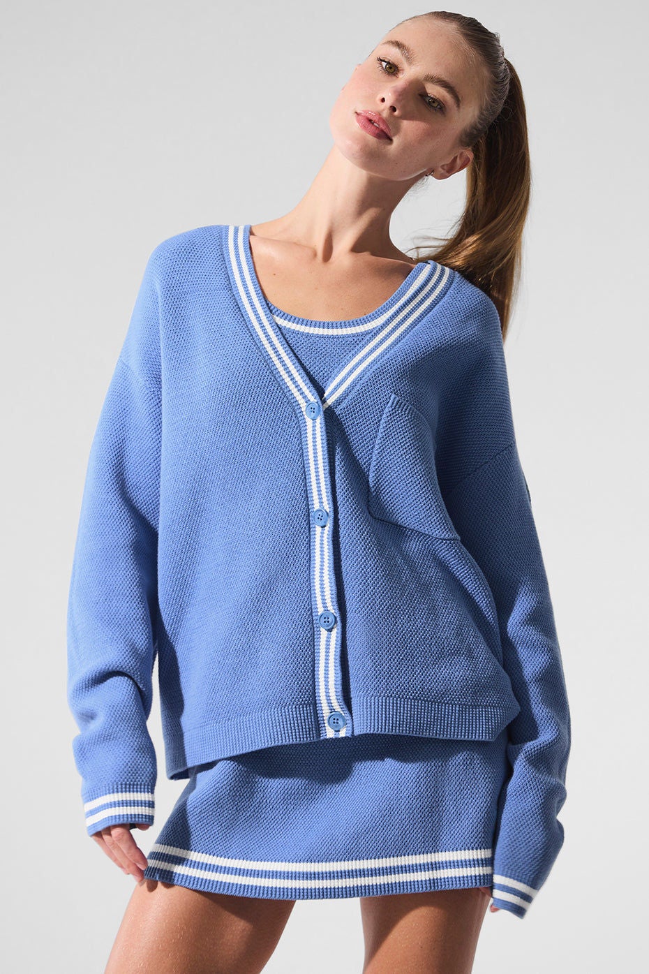トップス alo Tennis Club Sweater Knit Cardigan Tennis Club Sweater Knit Cardigan - Black/Ivory | ALO