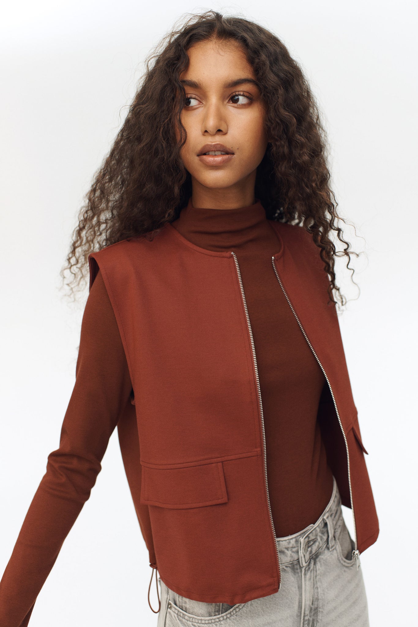 Drawstring-detail jersey top