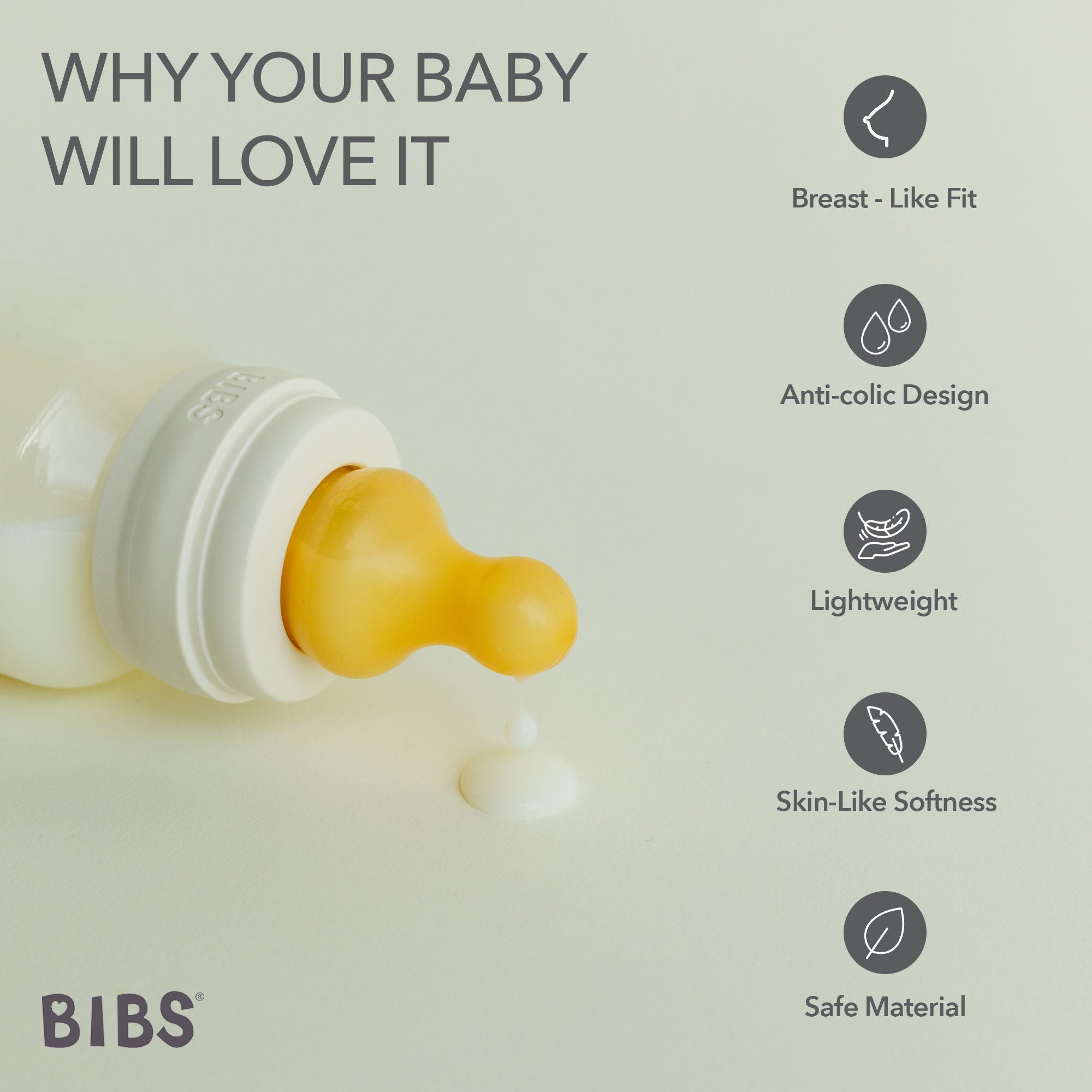 Bibs Baby Bottle Round Nipple Latex 1 Pack 270 Ml Medium Flow Ivory