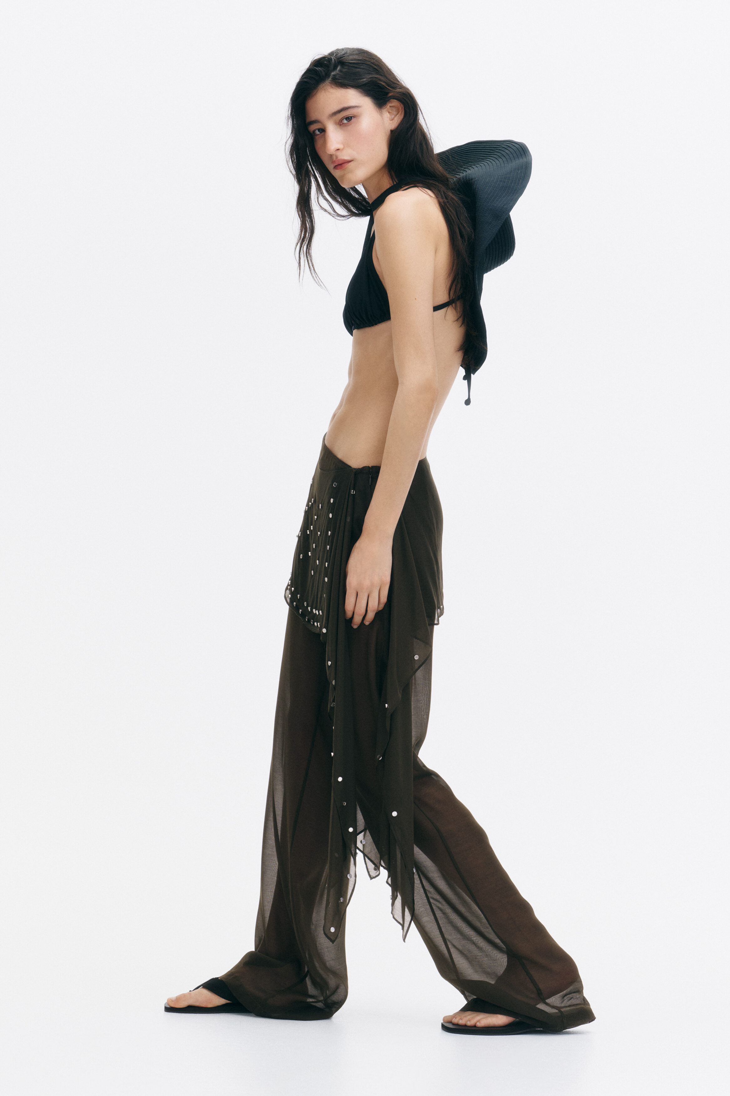 Studded skirt-layered trousers