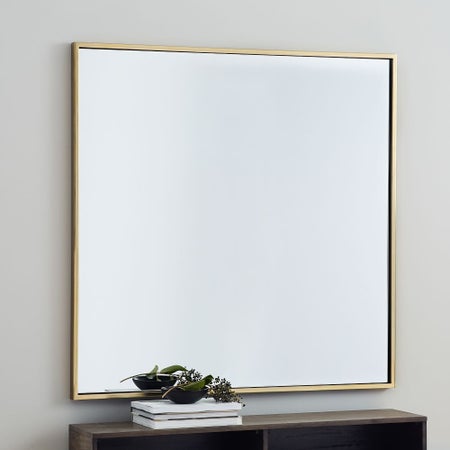 Metal Frame 42" Square Mirror, Antique Brass