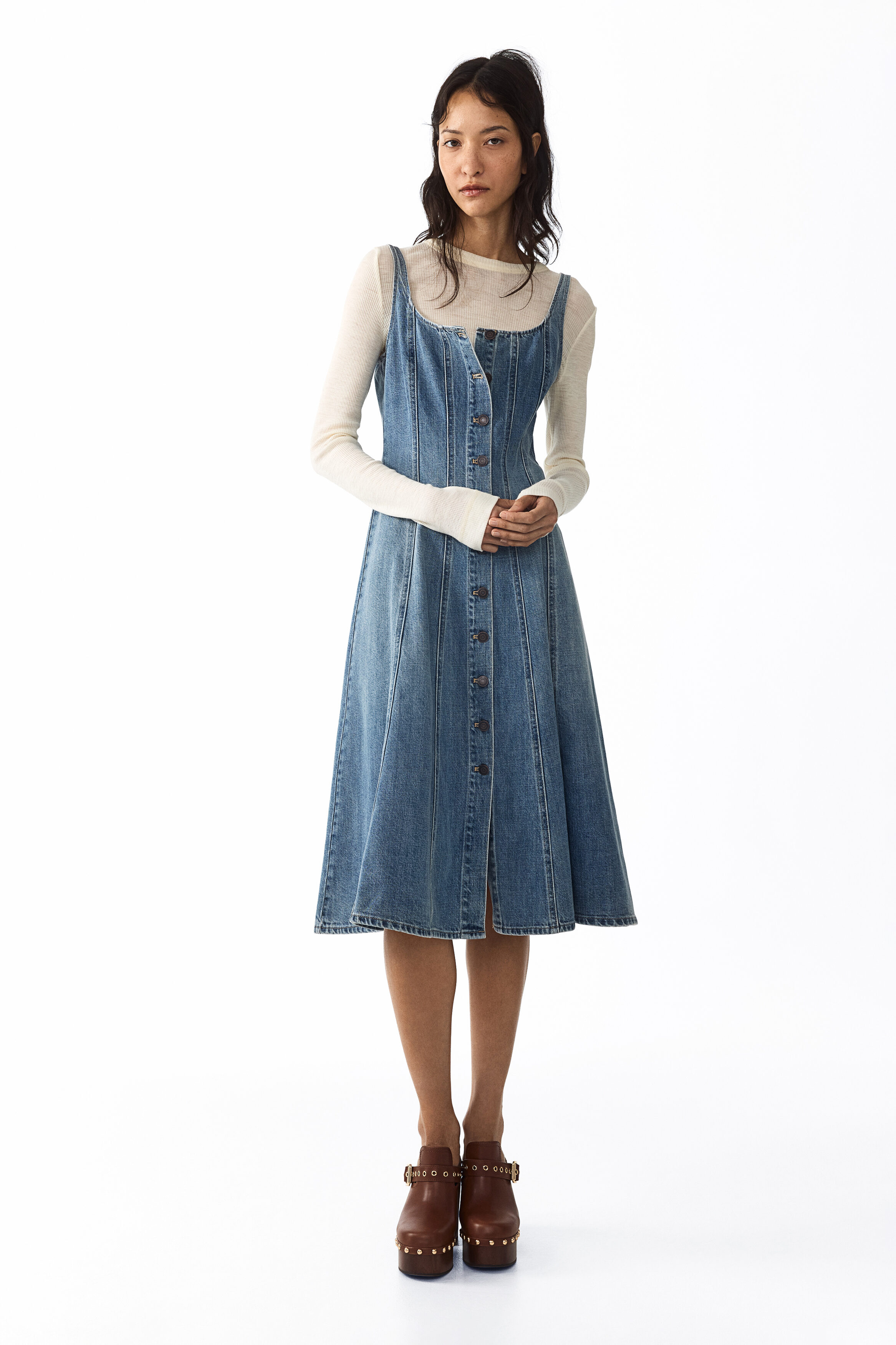 Button-front denim dress