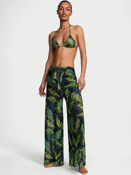 Beachwear Mesh Tie-Front Cover-Up Pants