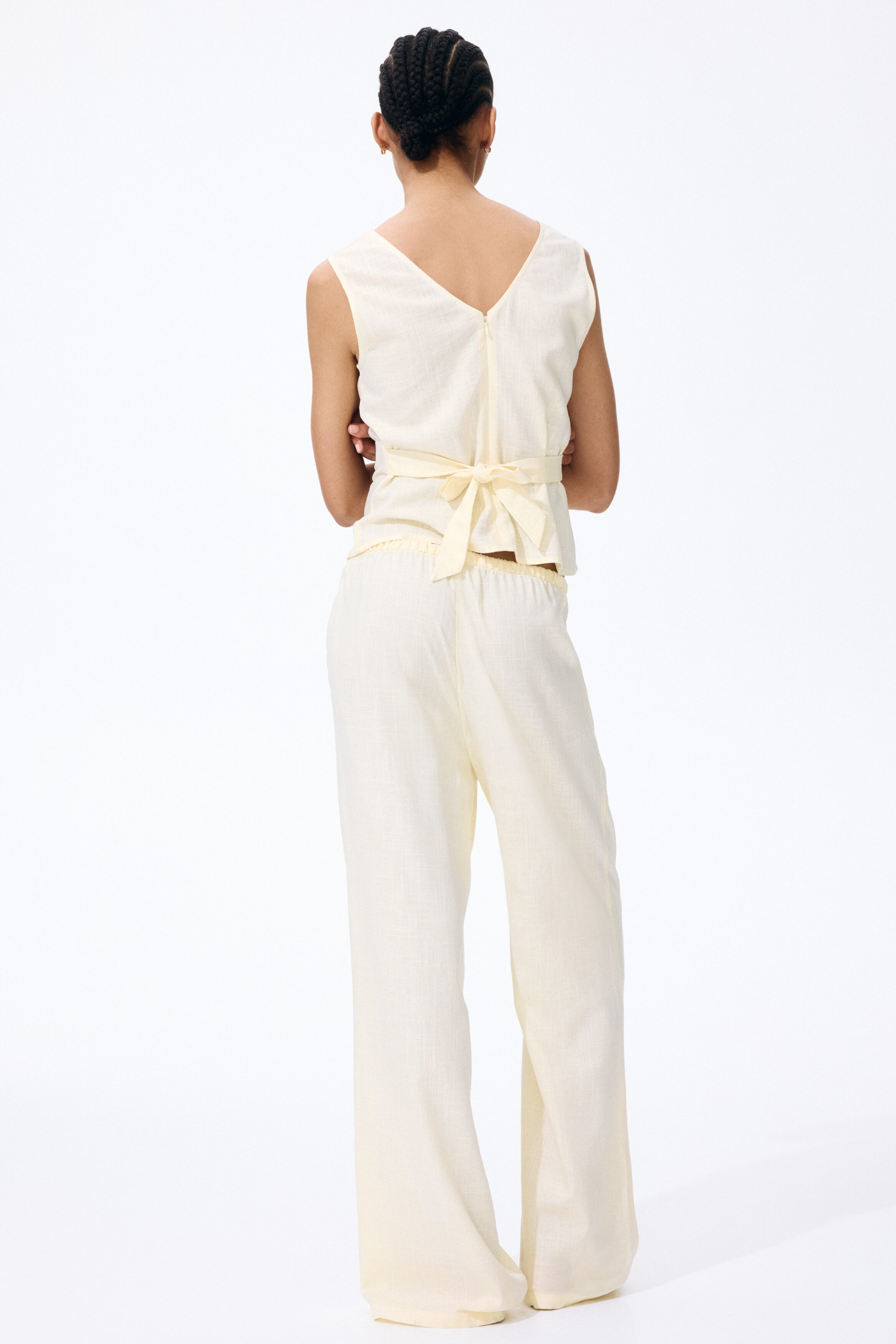 Linen-blend drawstring trousers