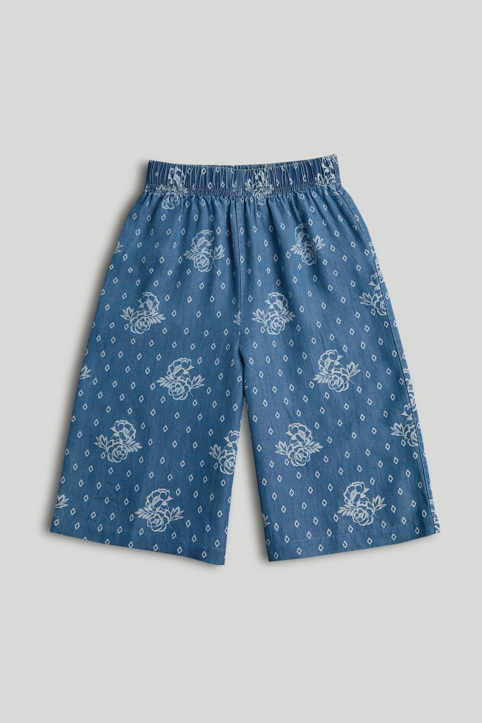 Floral Wide-Leg Denim Culottes