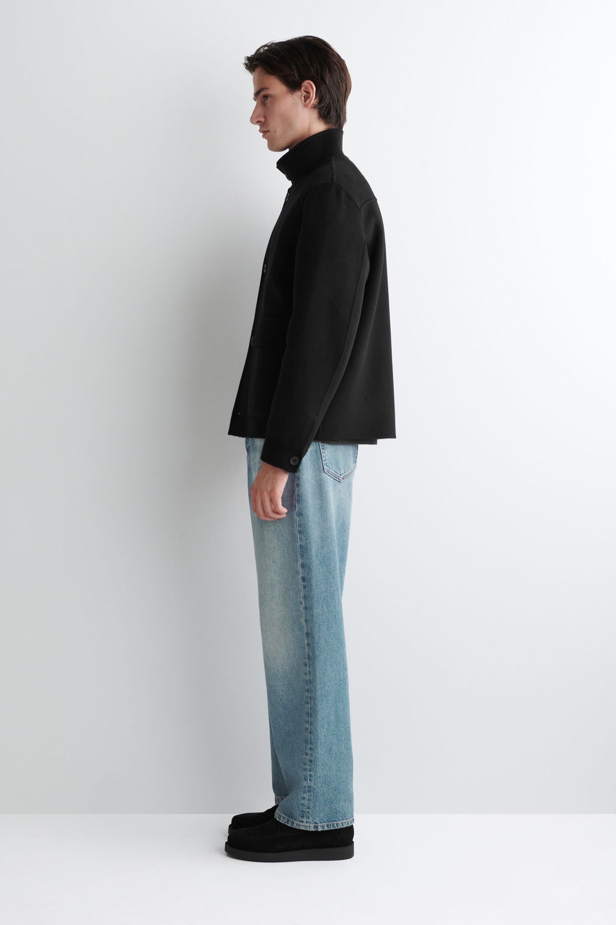 SPLIT WOOL HARRINGTON JACKET — Black dark
