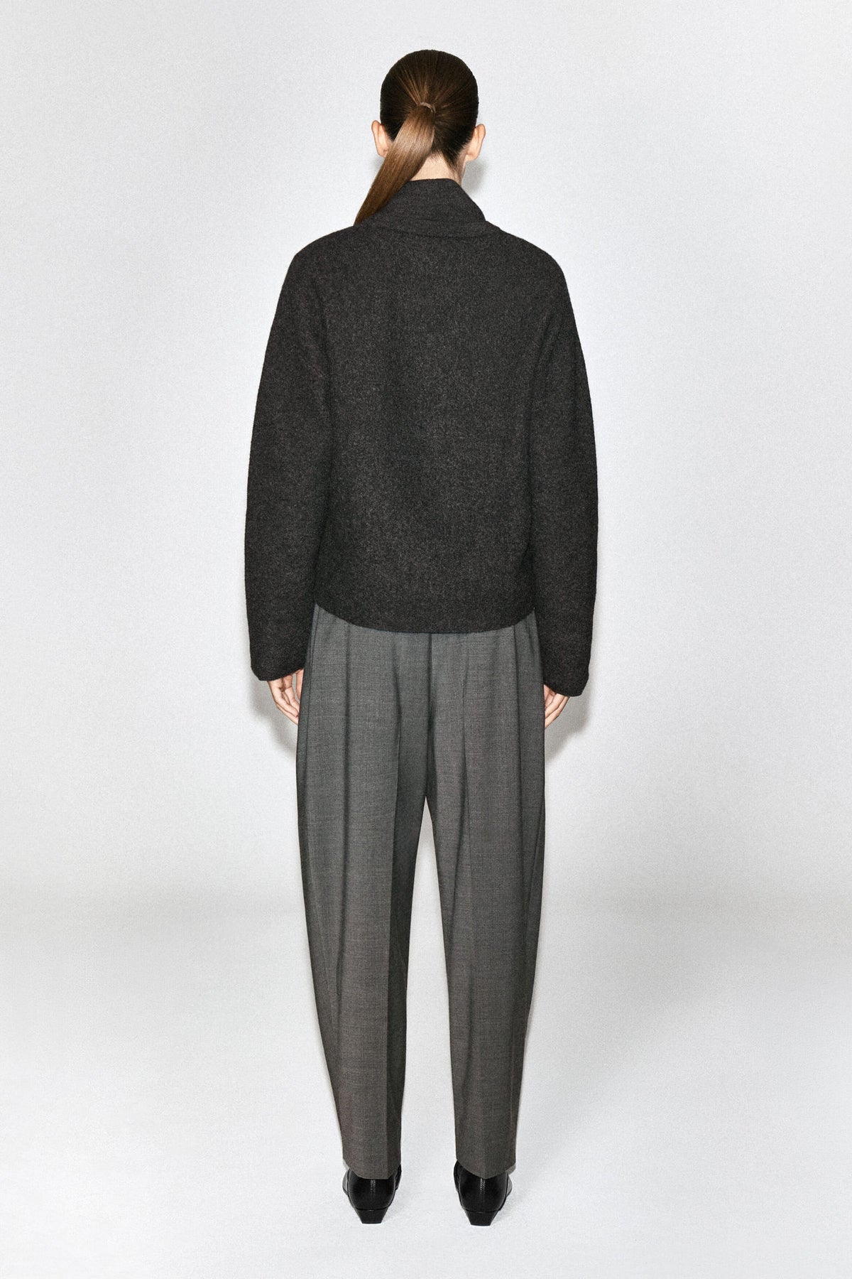 LAYERED-COLLAR BOILED WOOL JUMPER — Grey dark