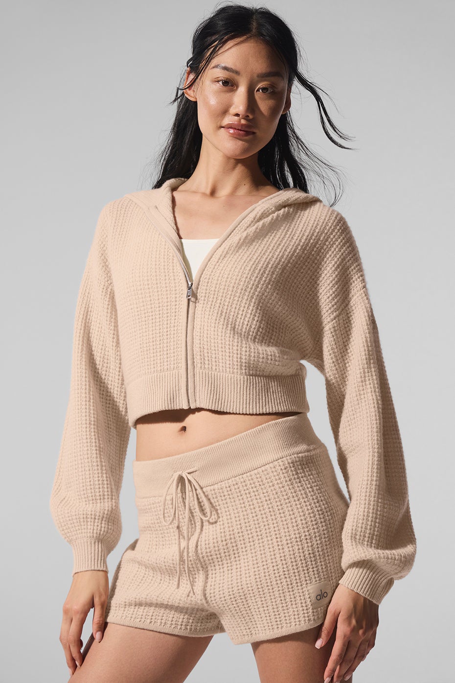 Cashmere Plush Waffle Full Zip Hoodie | ALO Yoga Kuwait