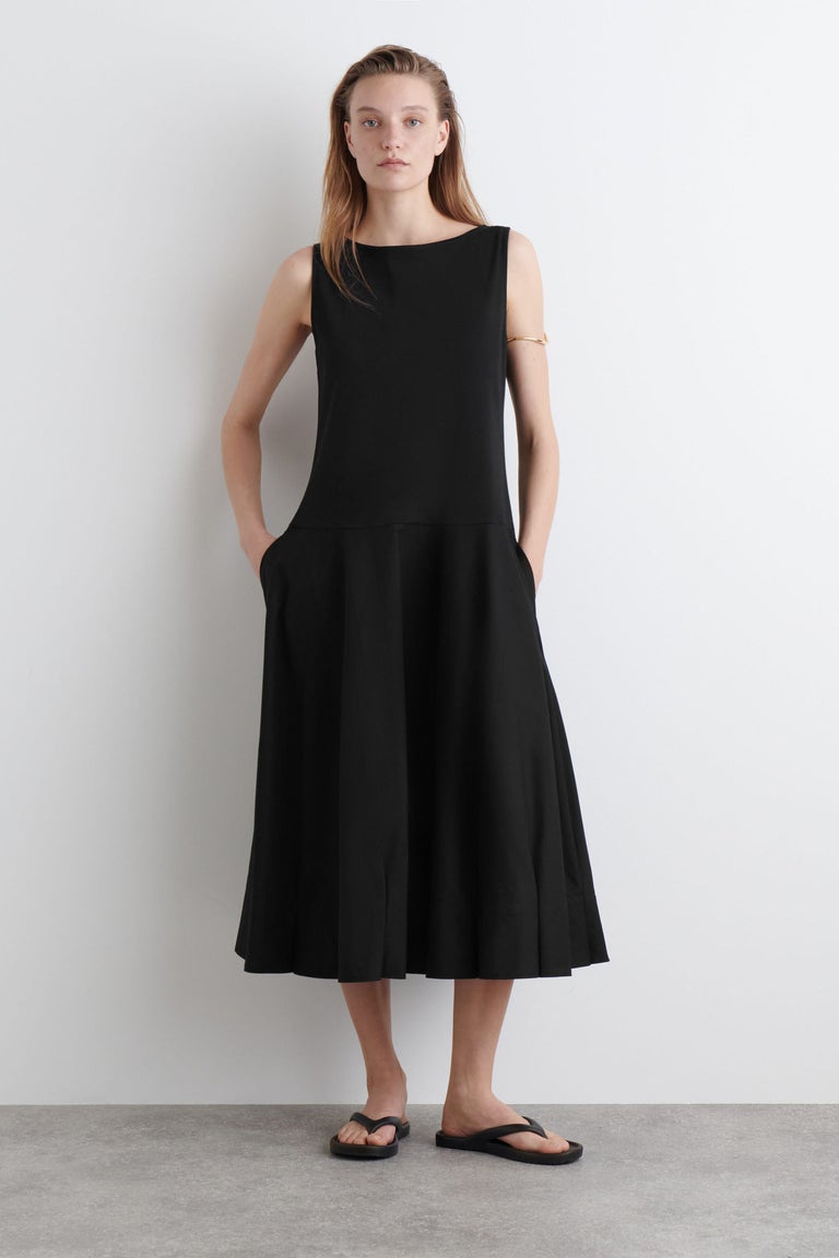 BOATNECK COTTON ALINE MIDI DRESS
