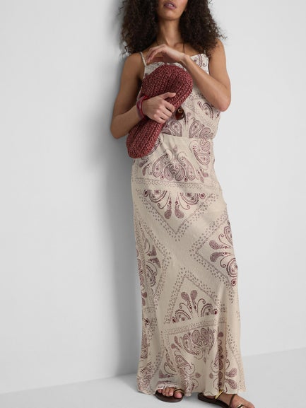 Paula Echevarría Printed Satin Bias Maxi Skirt
