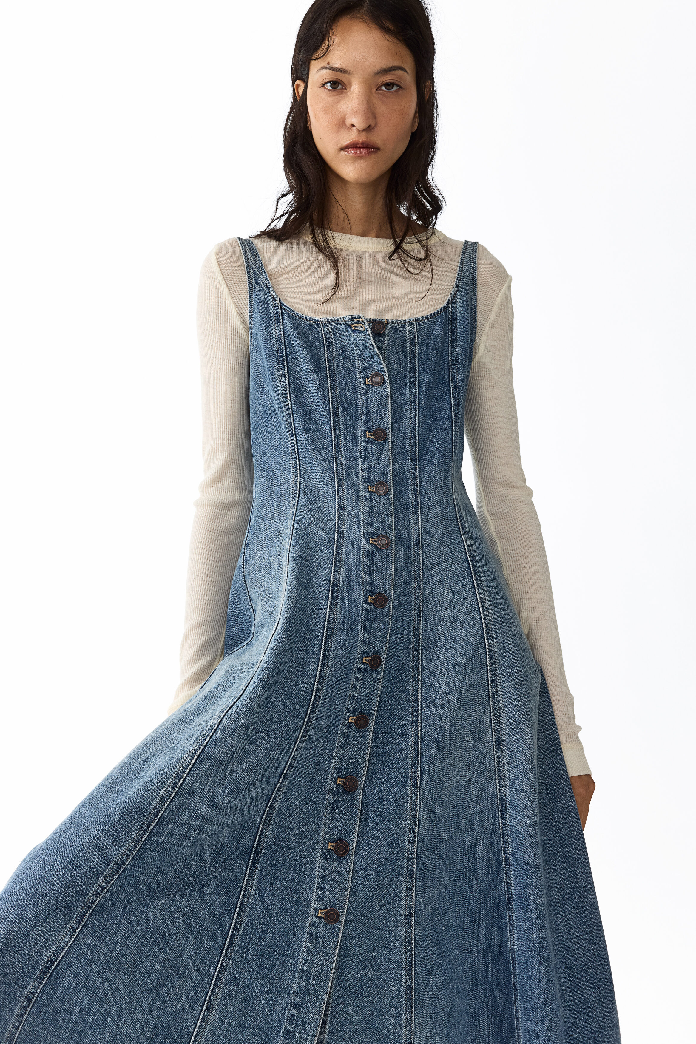 Button-front denim dress
