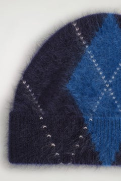 ARGYLE BRUSHED-CASHMERE BEANIE — Blue medium 2