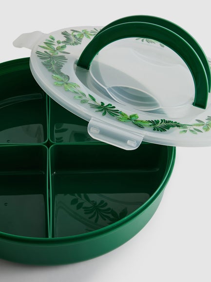 Lidded Tropical Leaf Four Way Serving Platter