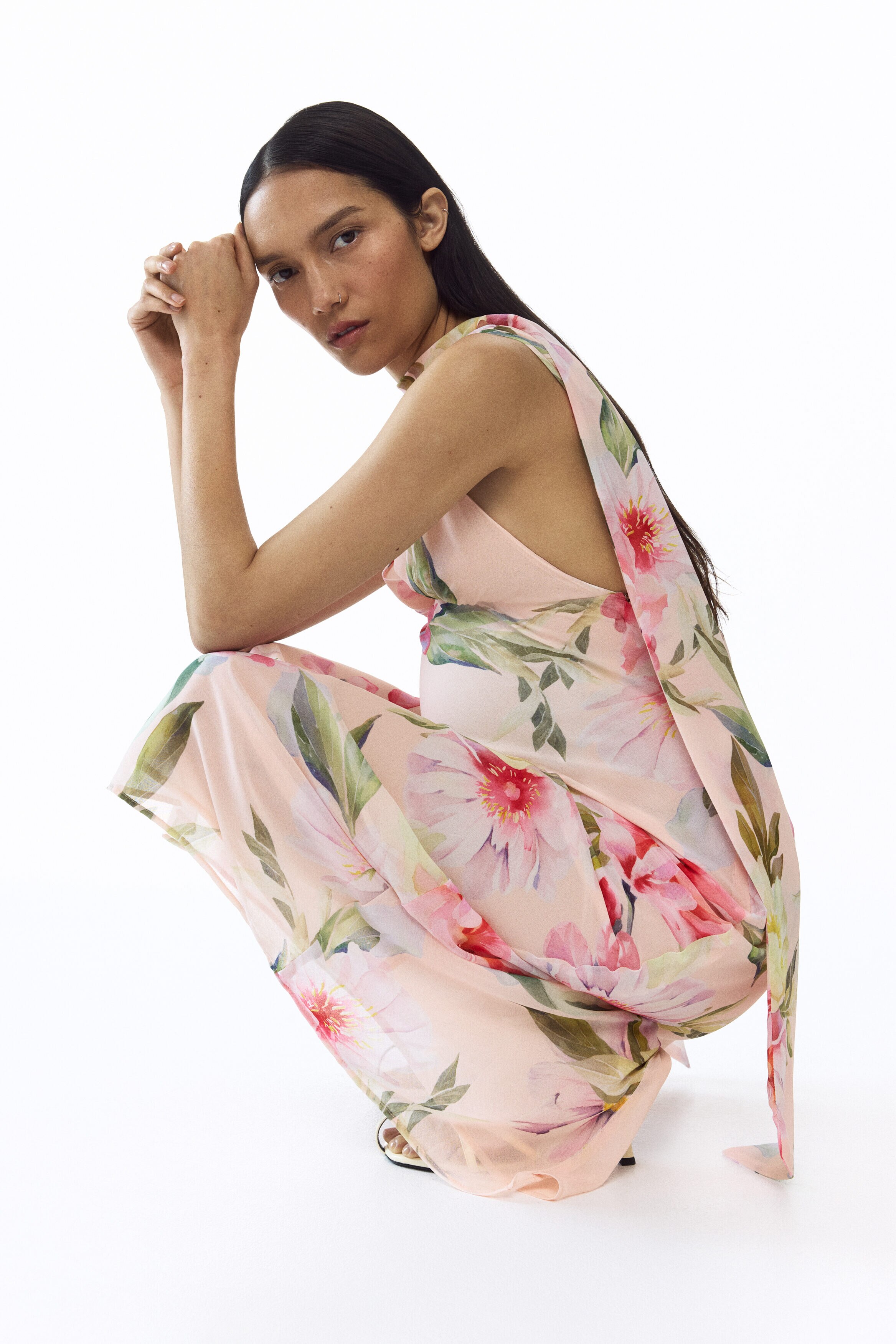 MAMA Scarf-detail chiffon dress