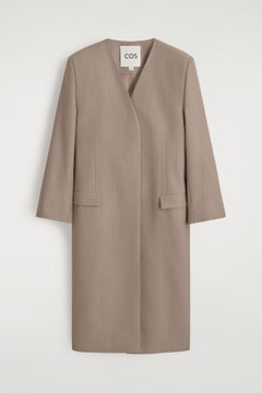 COLLARLESS TAILORED COAT — Mole dusty light 5