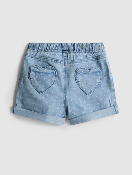 Printed Denim Shorts