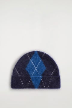 ARGYLE BRUSHED-CASHMERE BEANIE — Blue medium 1