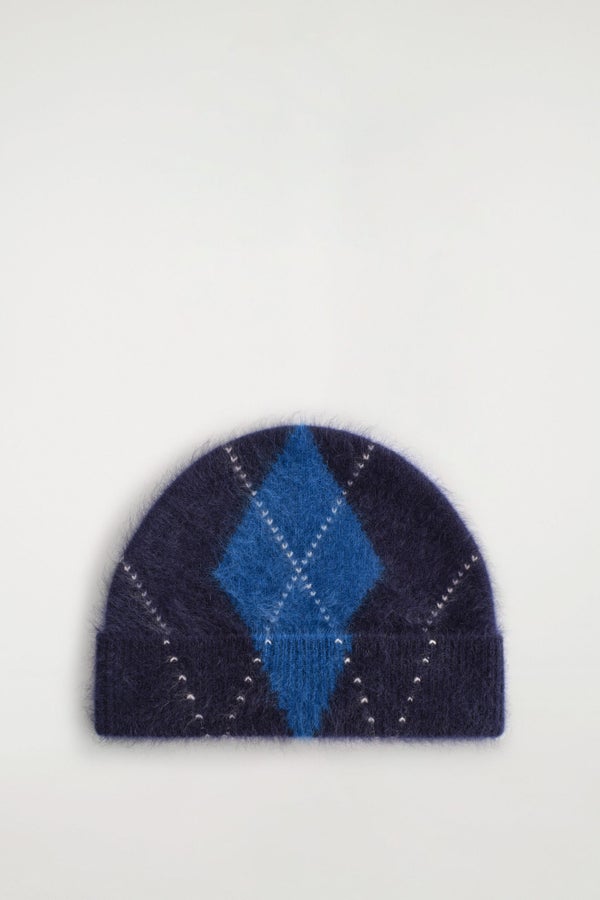 ARGYLE BRUSHED-CASHMERE BEANIE — Blue medium